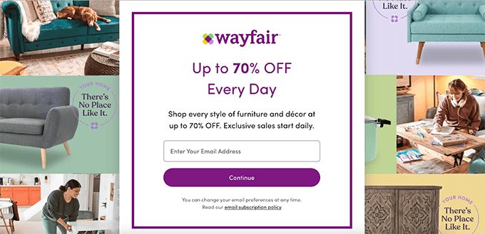 Wayfair Squeeze Page example