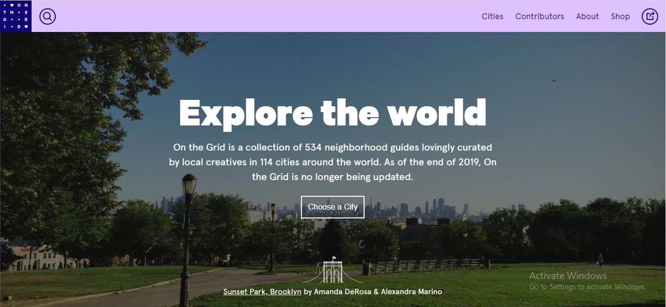 On the Grid Travel Web Design example
