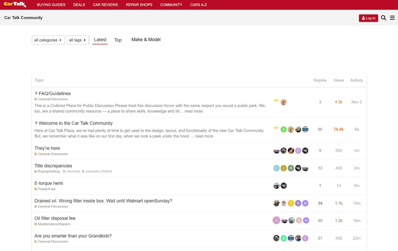 Car Talk Website - Example of Community Forum type of site