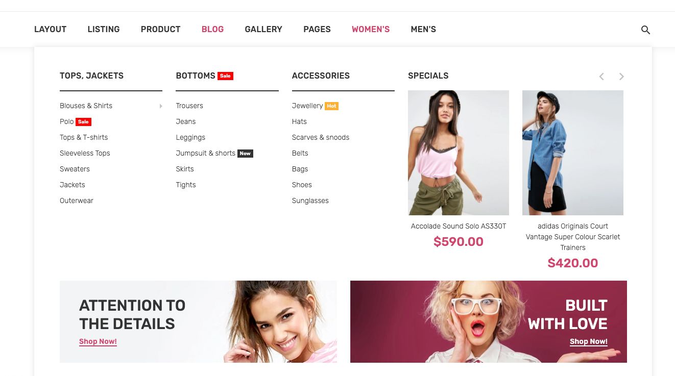 Shopi Template - Use of Large Menus for Fashion Websites