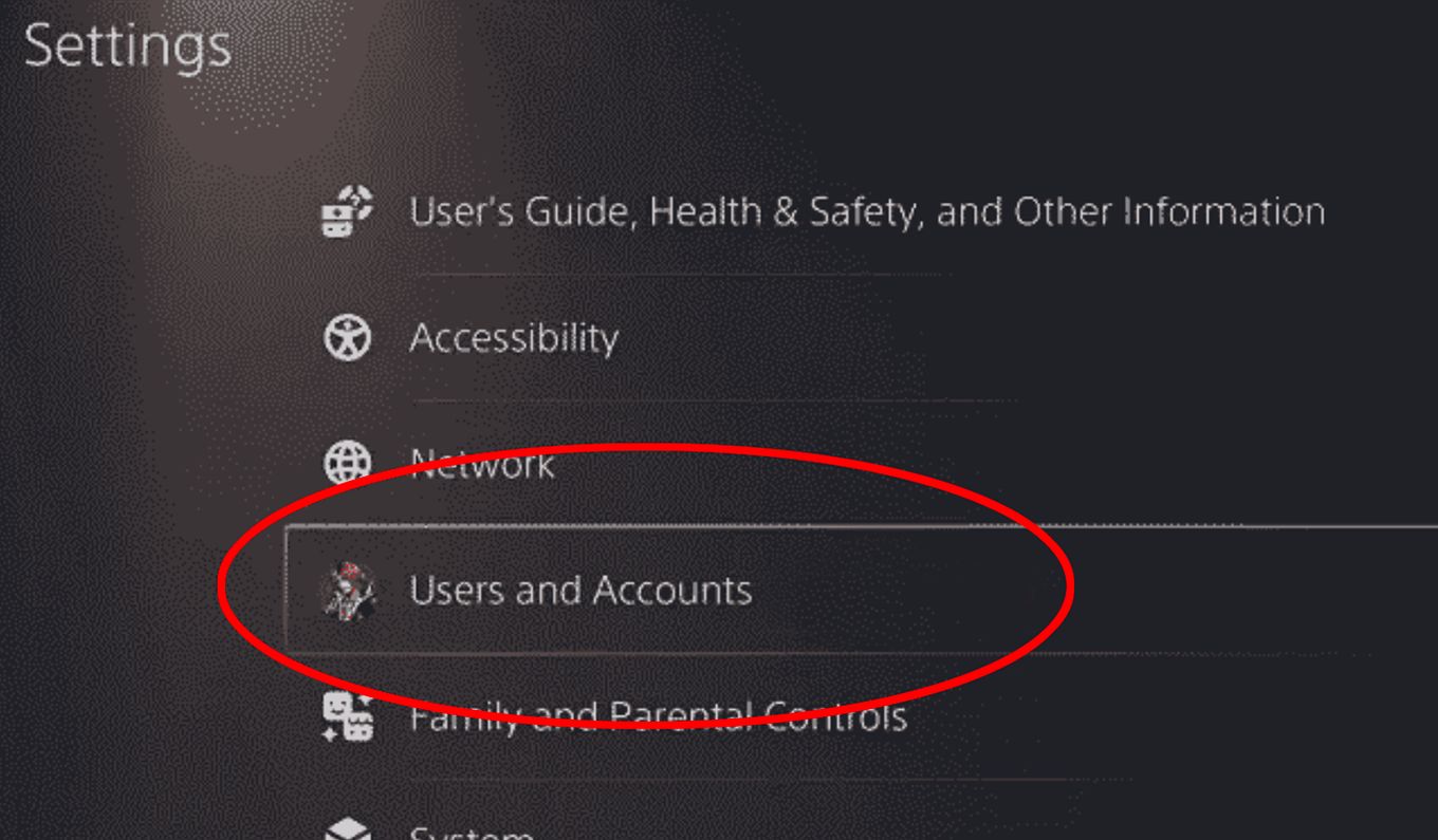 Go to Users and Accounts in your PS5 settings menu