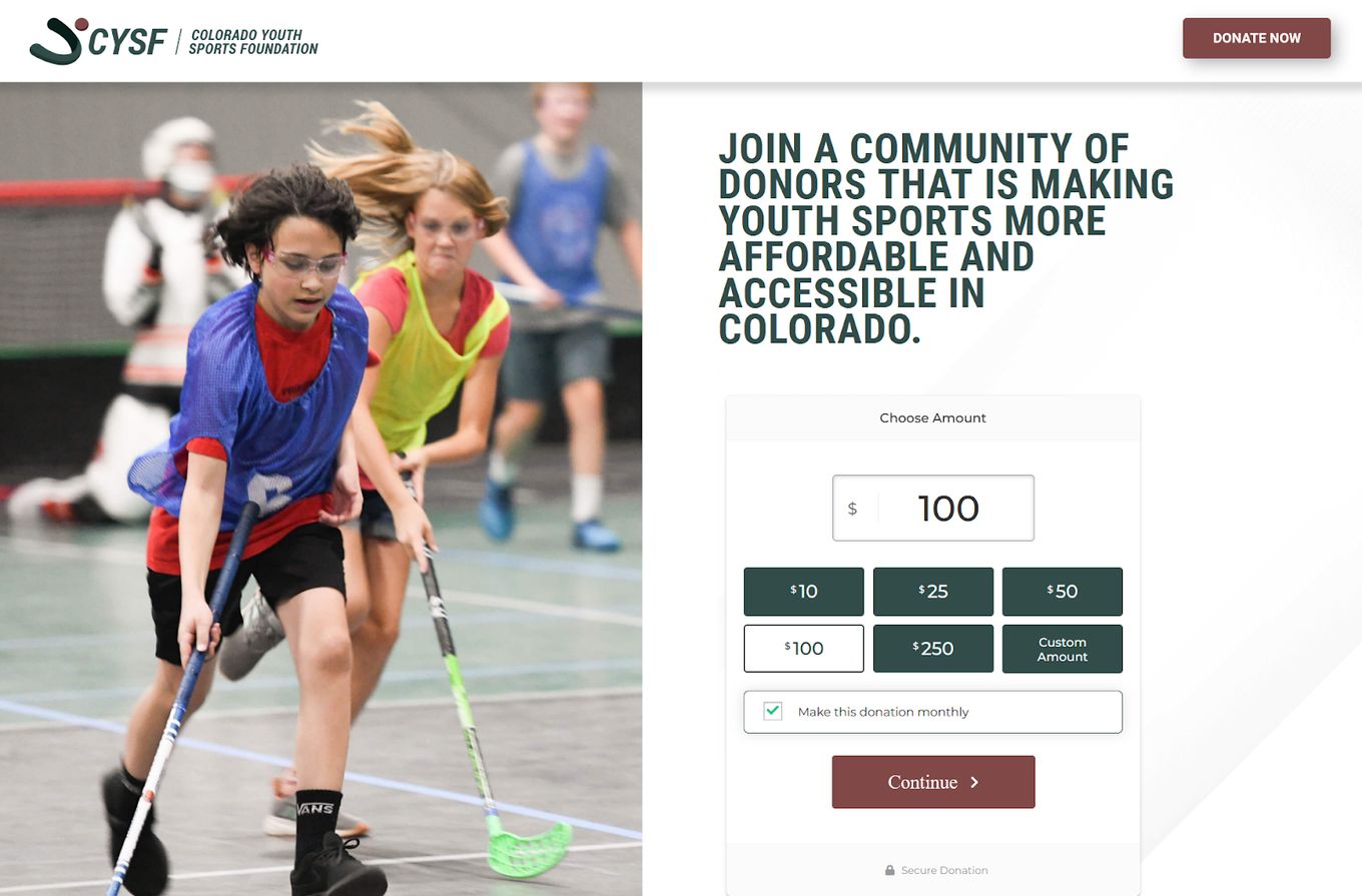 Colorado Youth Sports Foundation - Storybrand website example