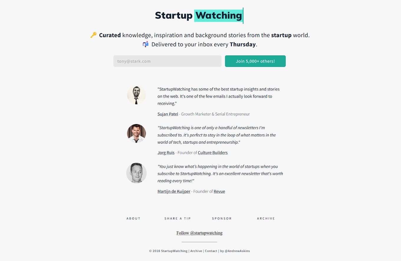 Startup Watching - Carrd Example