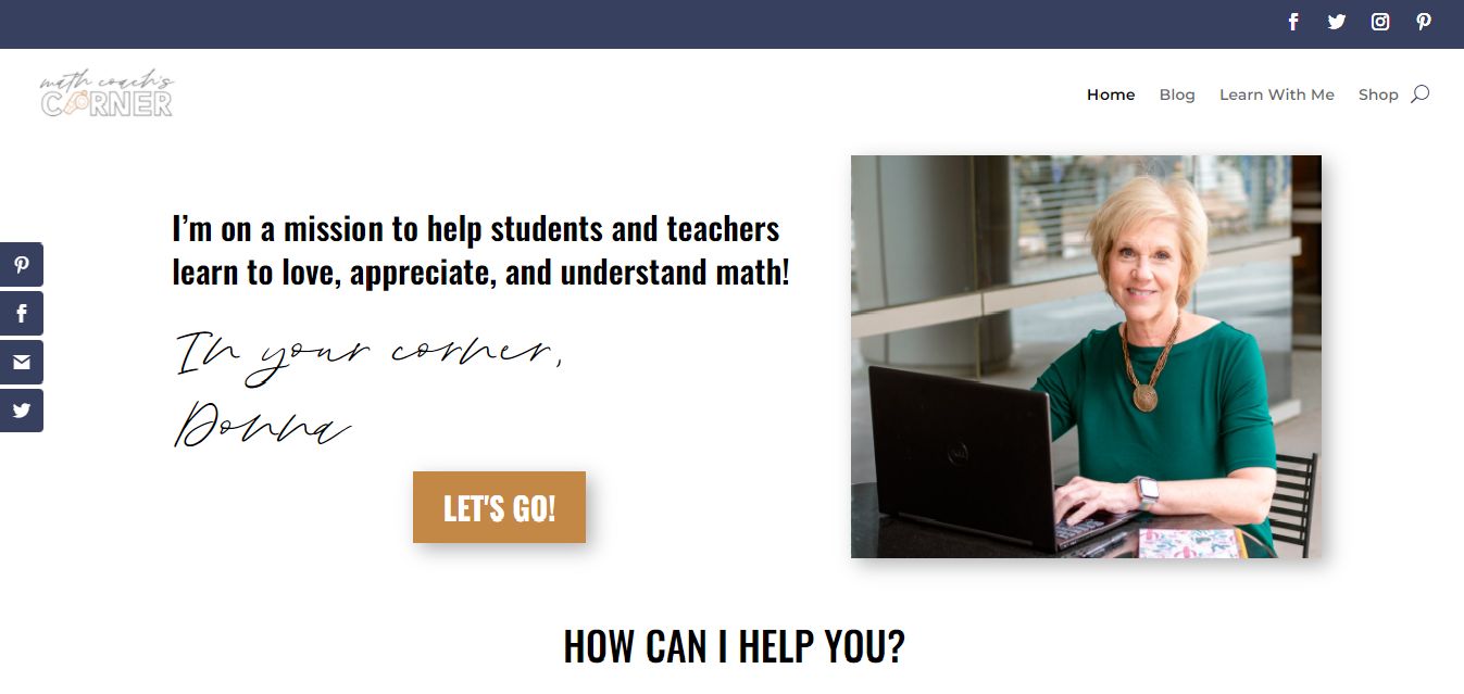 Maths Coach Corner - Teacher Website Example