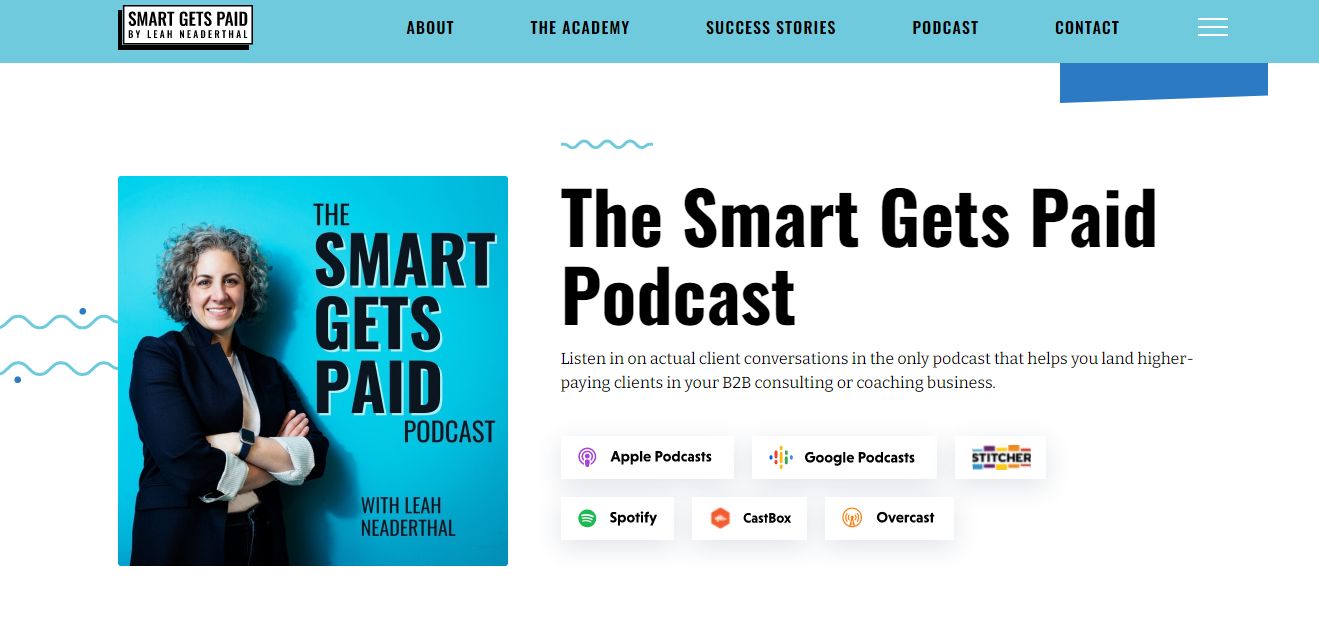 Smart Gets Paid - Example Of Sales Podcast Page