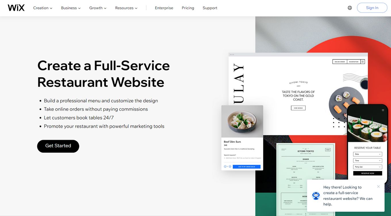 Wix Restaurant Website Builder