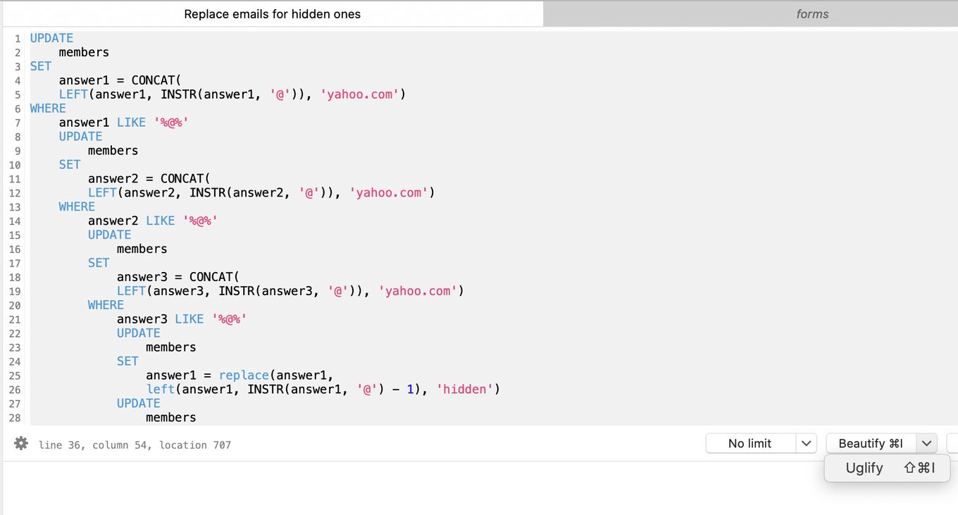 TablePlus - Code Formatting. Beautify And Uglify.