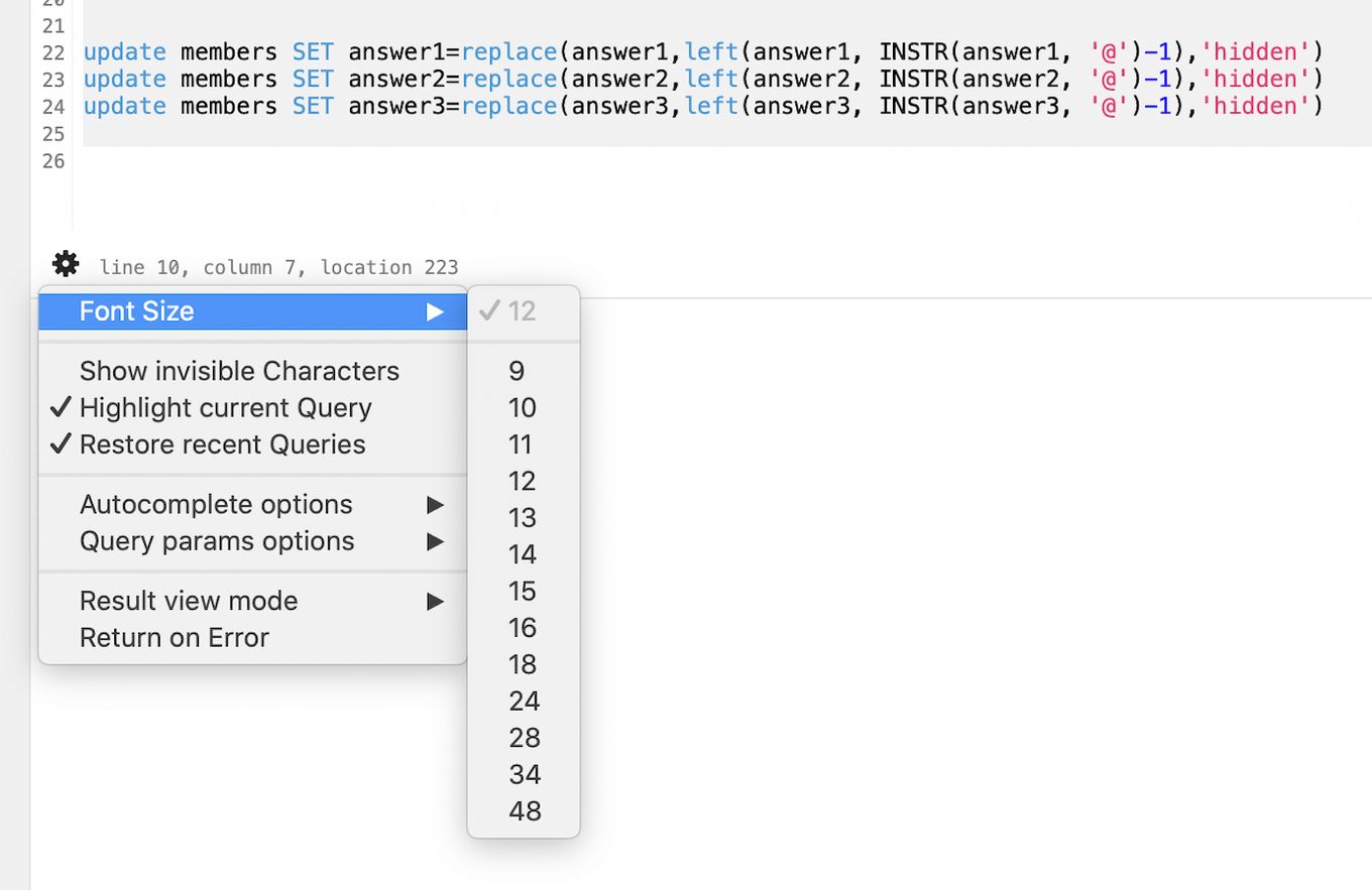 TablePlus - Code Highlighting