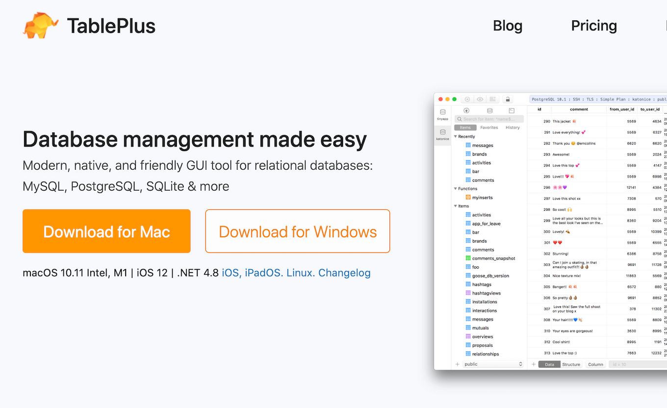 TabelaPlus - um dos melhores softwares cliente do banco de dados para Mac