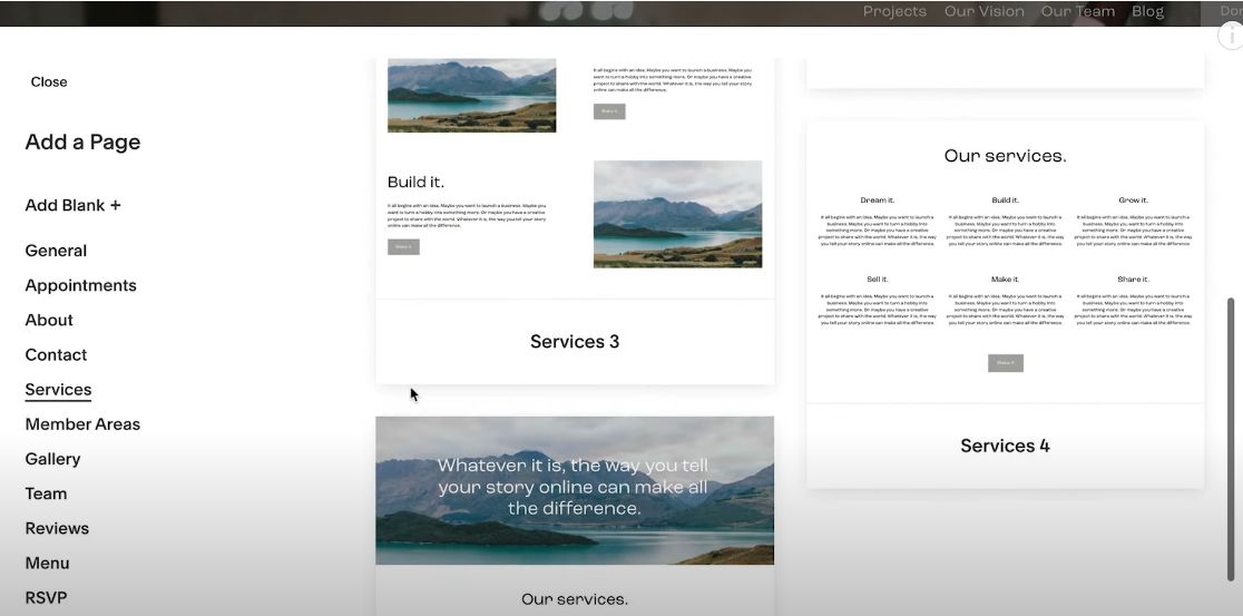 Step 4 - Browse Squarespace Template Layouts