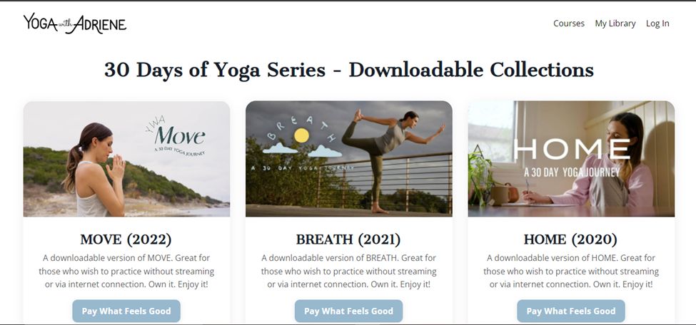 Yoga with Adriene - Example Of Page Using Kajabi Builder