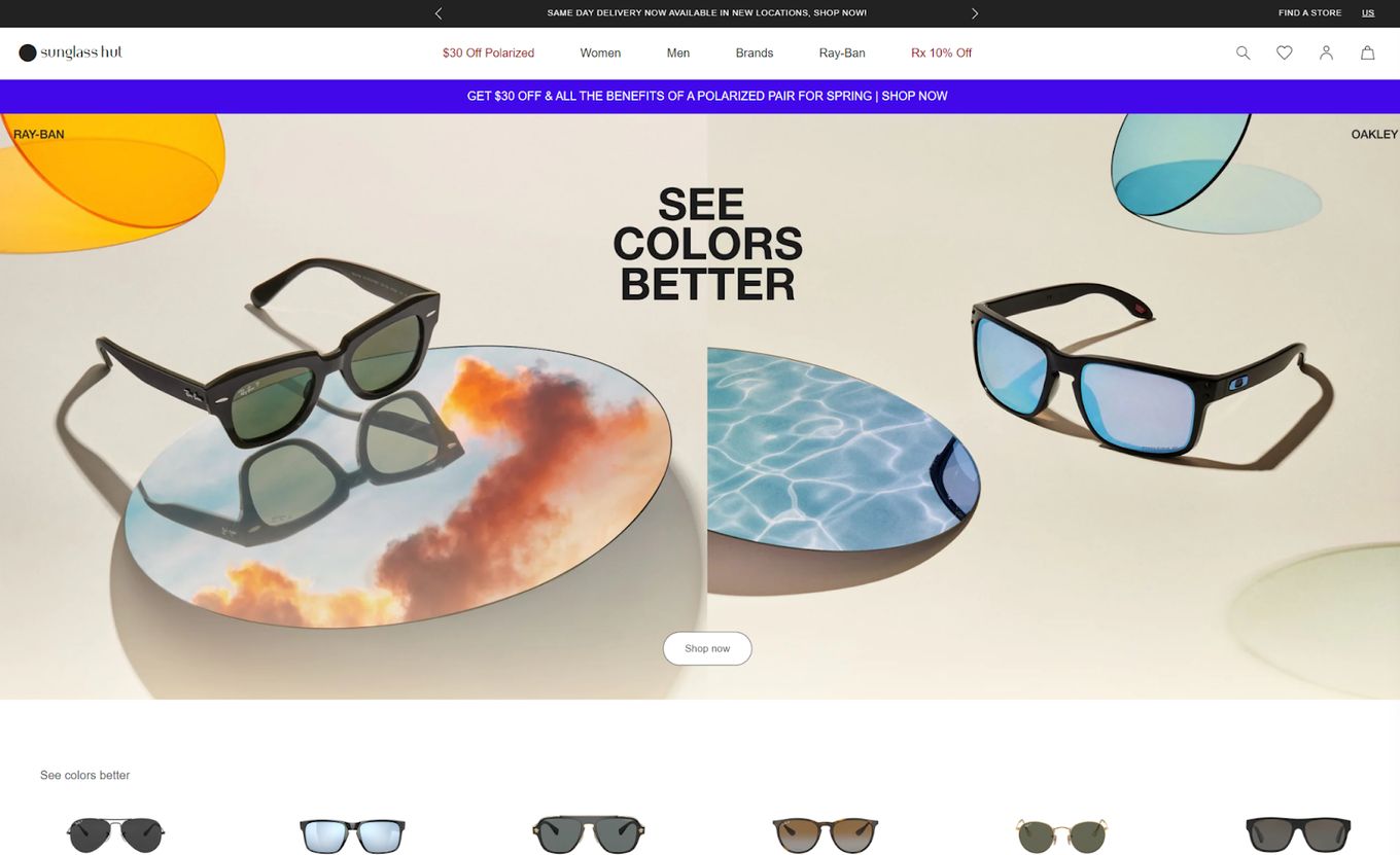 Sunglass Hut - Example Of Glasses Shopify Website Design