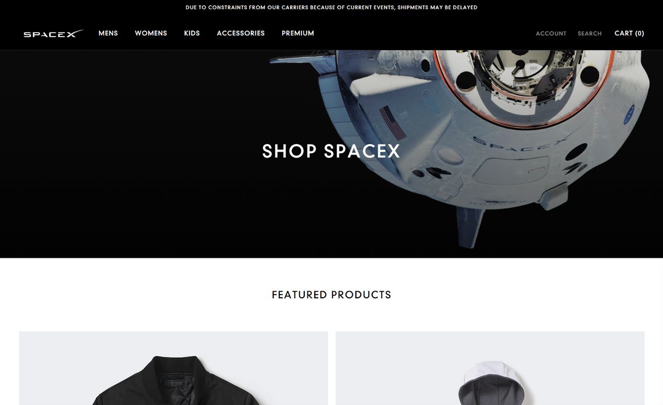 SpaceX Store - One Of The Best Shopify Website Designs
