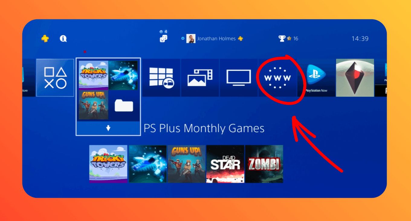 Find WWW icon on PS4 to Open the Web Browser - 