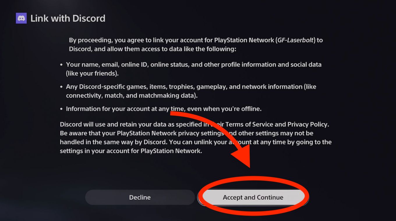 Bağlantı Discord ve PS5'i kabul edin