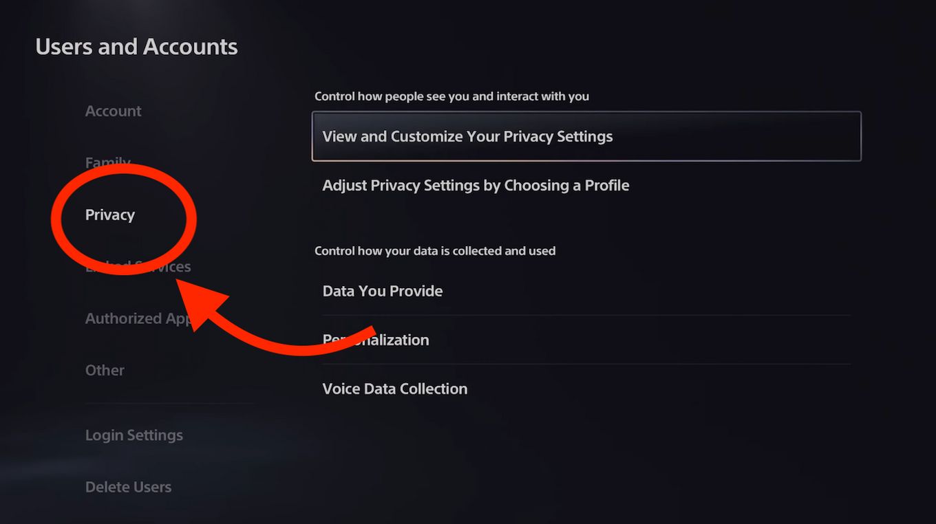 Configuración de privacidad en PS5