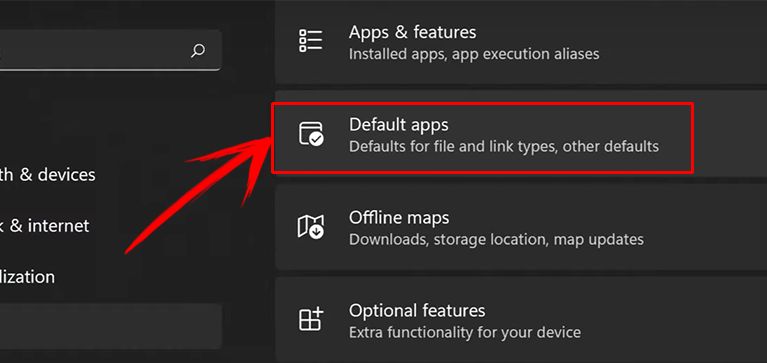 Select 'Default Apps' in the Apps Settings