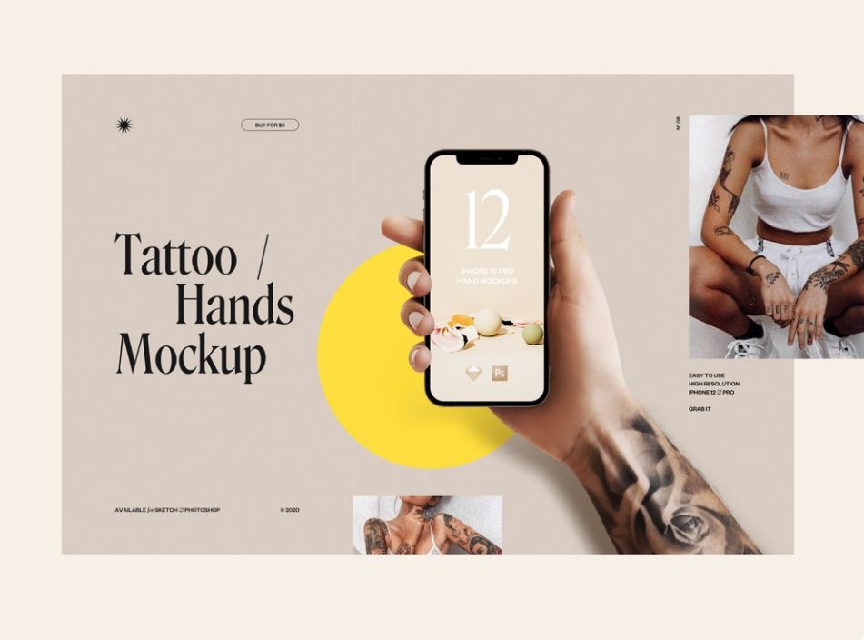 Tattooed Hand holding an iPhone 12