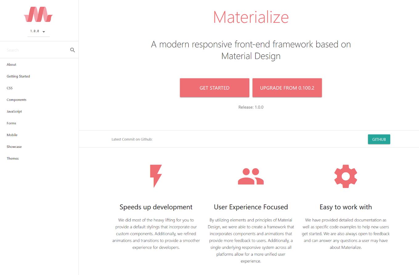 Materialize CSS homepage