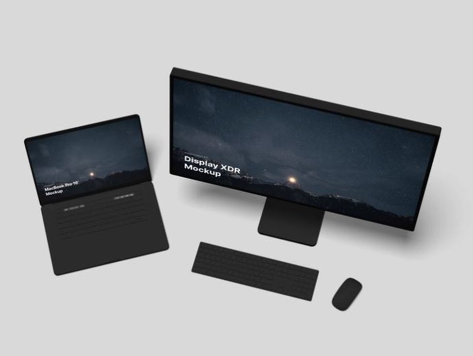 Black and white scheme mockup of MacBook Pro
