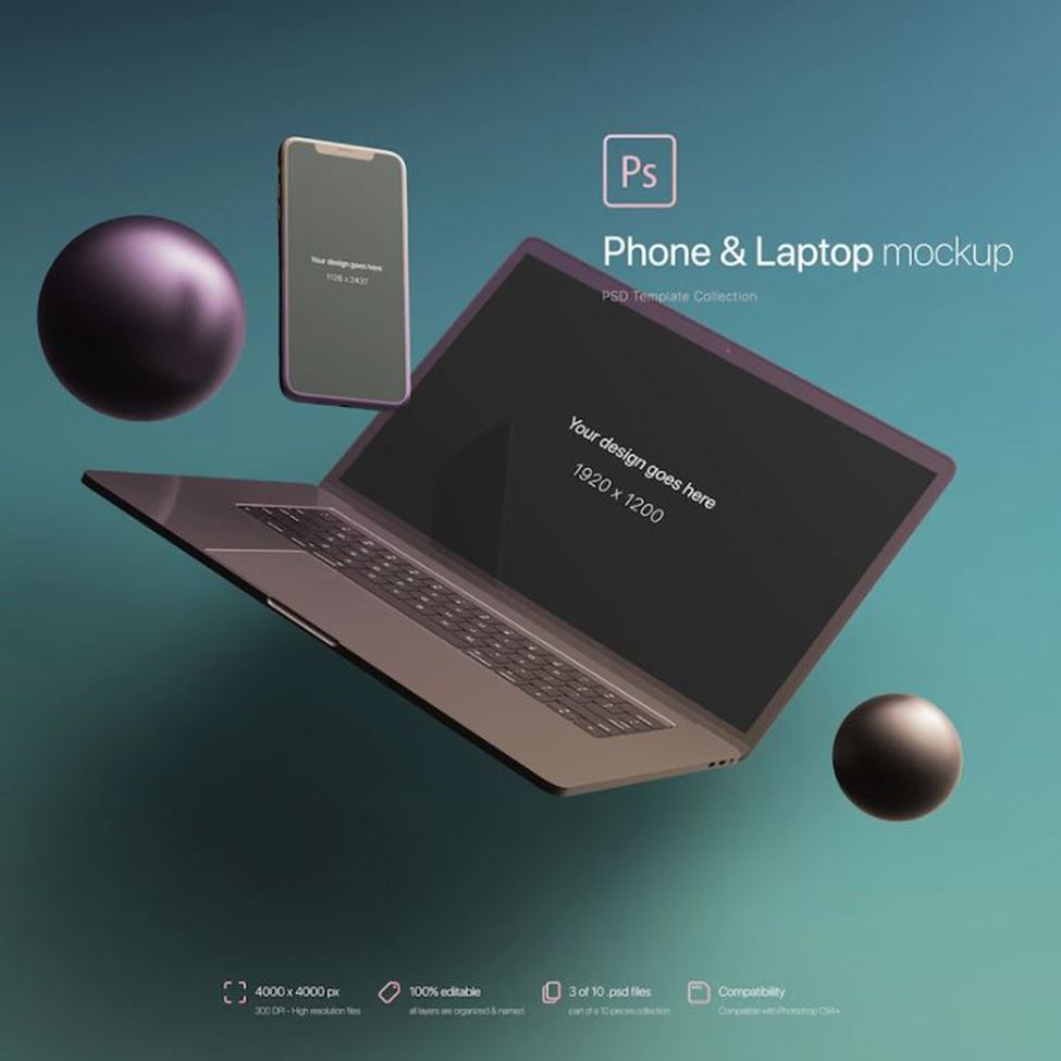 Floating MacBook & iPhone Mockup