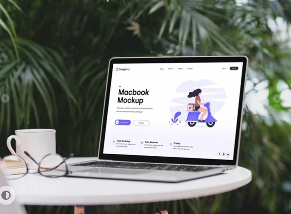 MacBook PSD mockup with an aesthetic plant background
