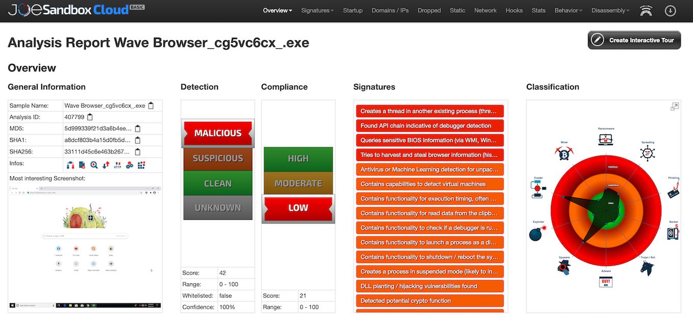 Joesandbox Analysis Report on Wave Browser