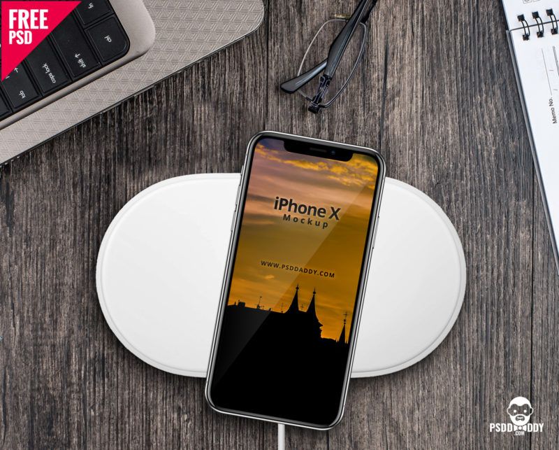 iPhone X Mockup Wireless Charging, Free PSD Templates