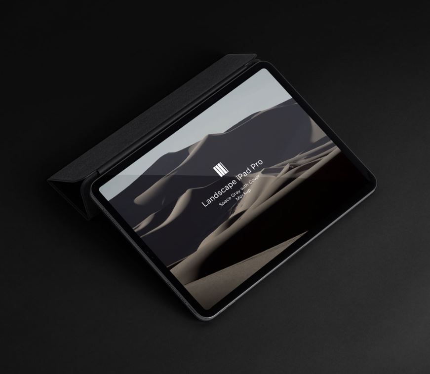 Sleek black iPad Pro PSD mockup in landscape