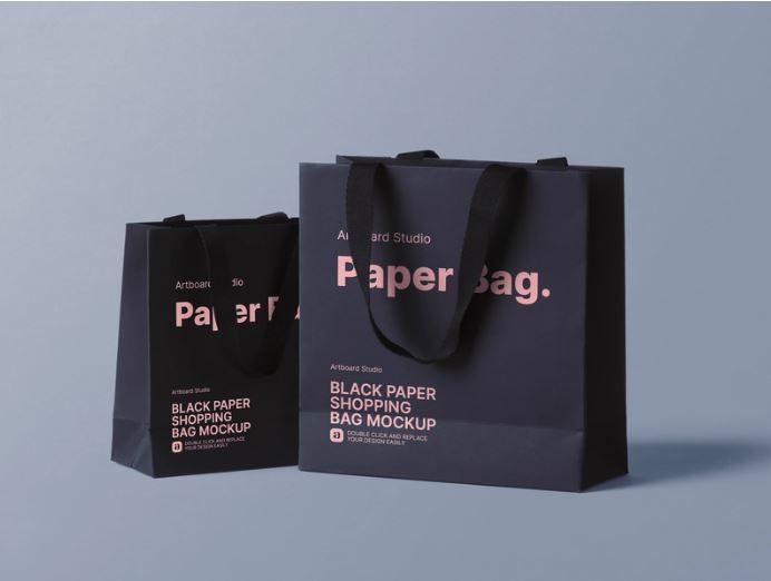 Black paper shopping bag mockup