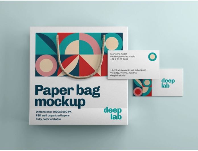 Paper bag and business card mockup