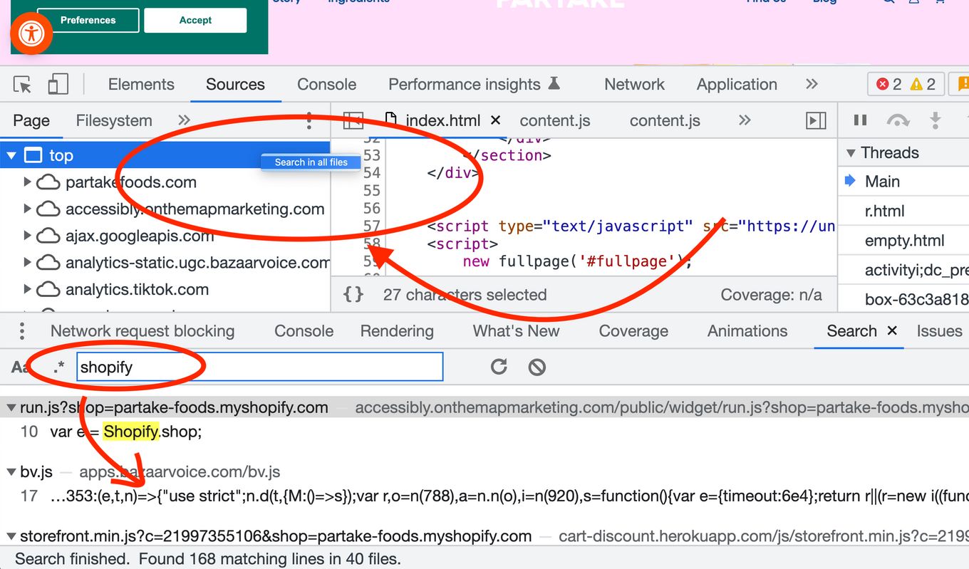 Example of Chrome Dev Tools Searching in Source Files