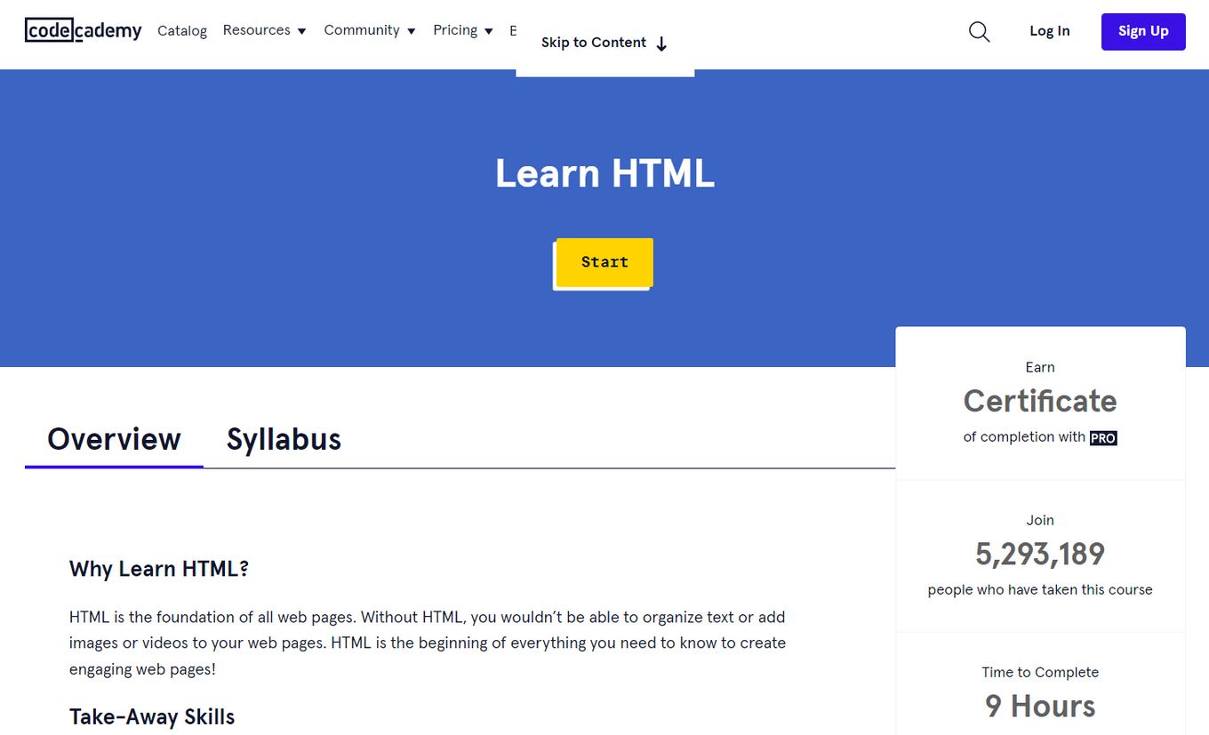 CodeAcademy - Learn HTML for free