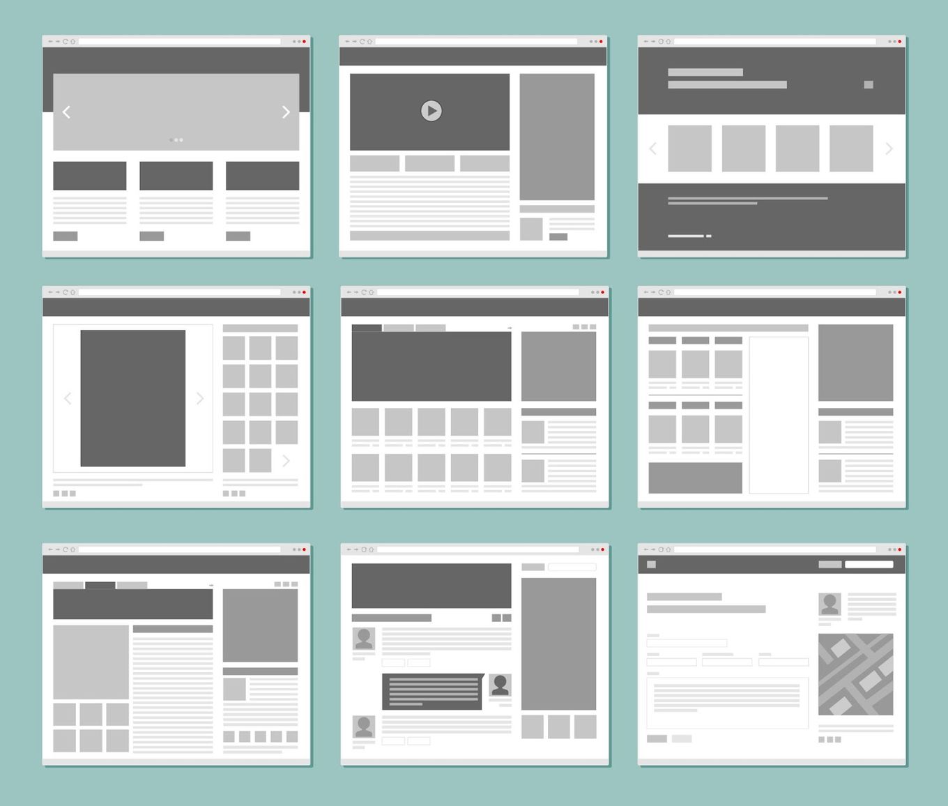 Multiple Website Page Wireframe Examples, From Shutterstock