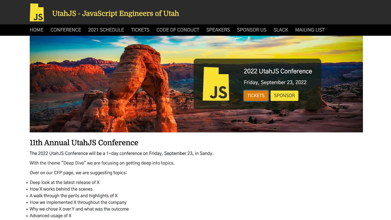 UtahJS Conference 2023 website