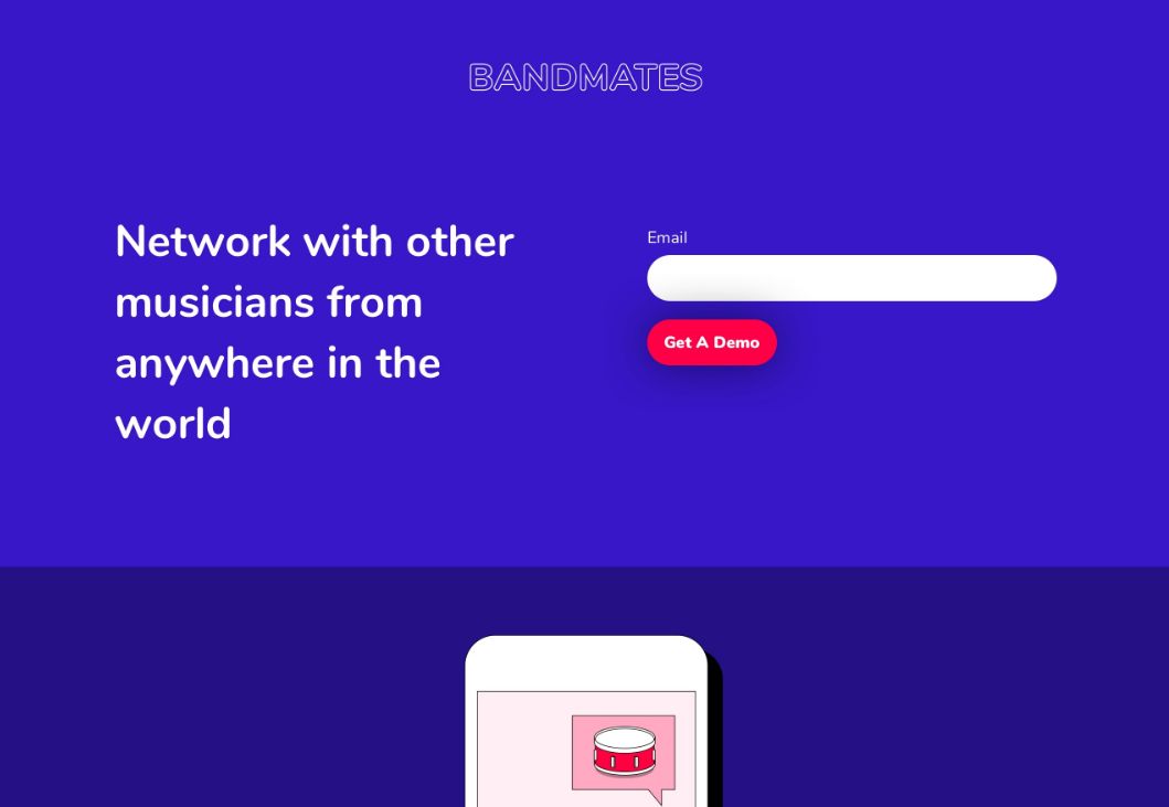 Bandmates - Email Landing Page Example