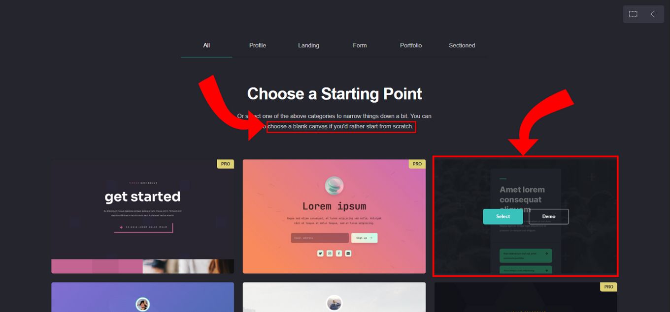 Basic Carrd Tutorial - Choose a starting point