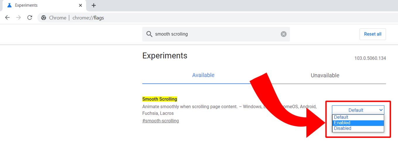 Enabling smooth scrolling in Google Chrome - Step 4