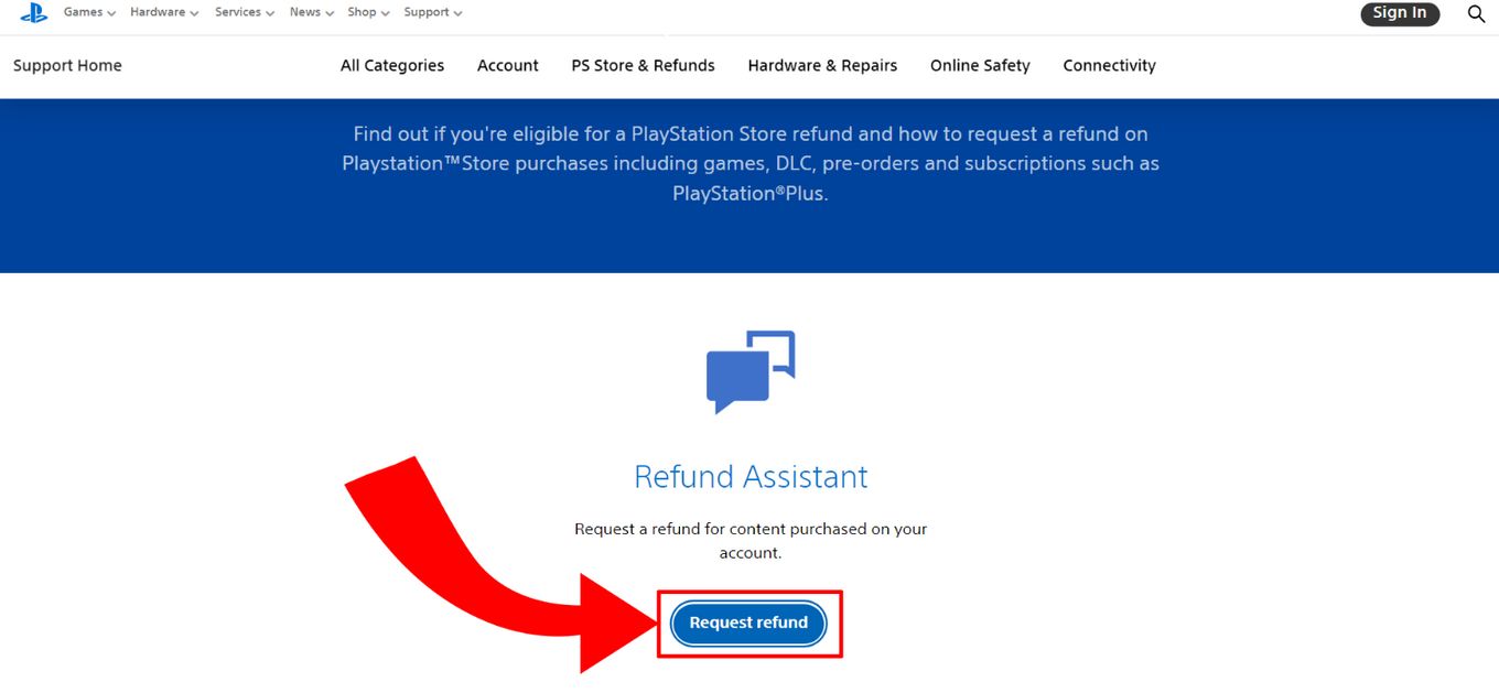 How To Refund A Game on PS5 - Step 1: Click the Request Button
