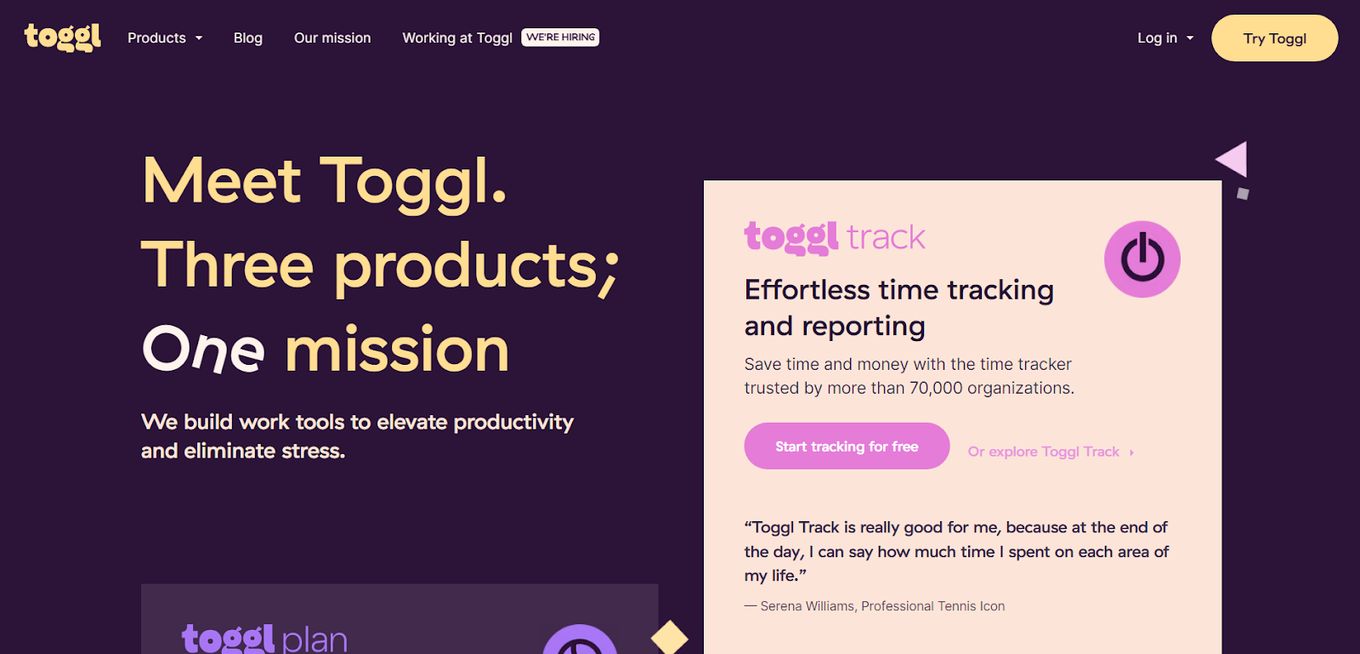 Toggl, Example of Interactive Website