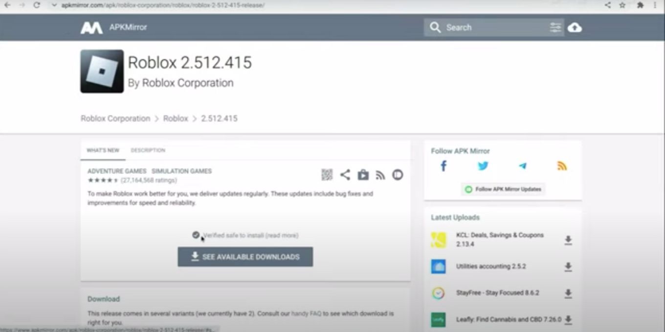 Head to Roblox site for the APK