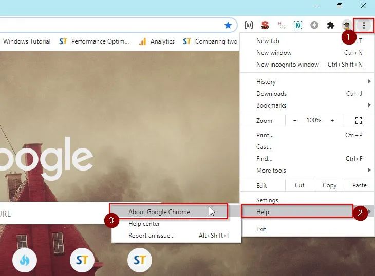 Help option in Google Chrome