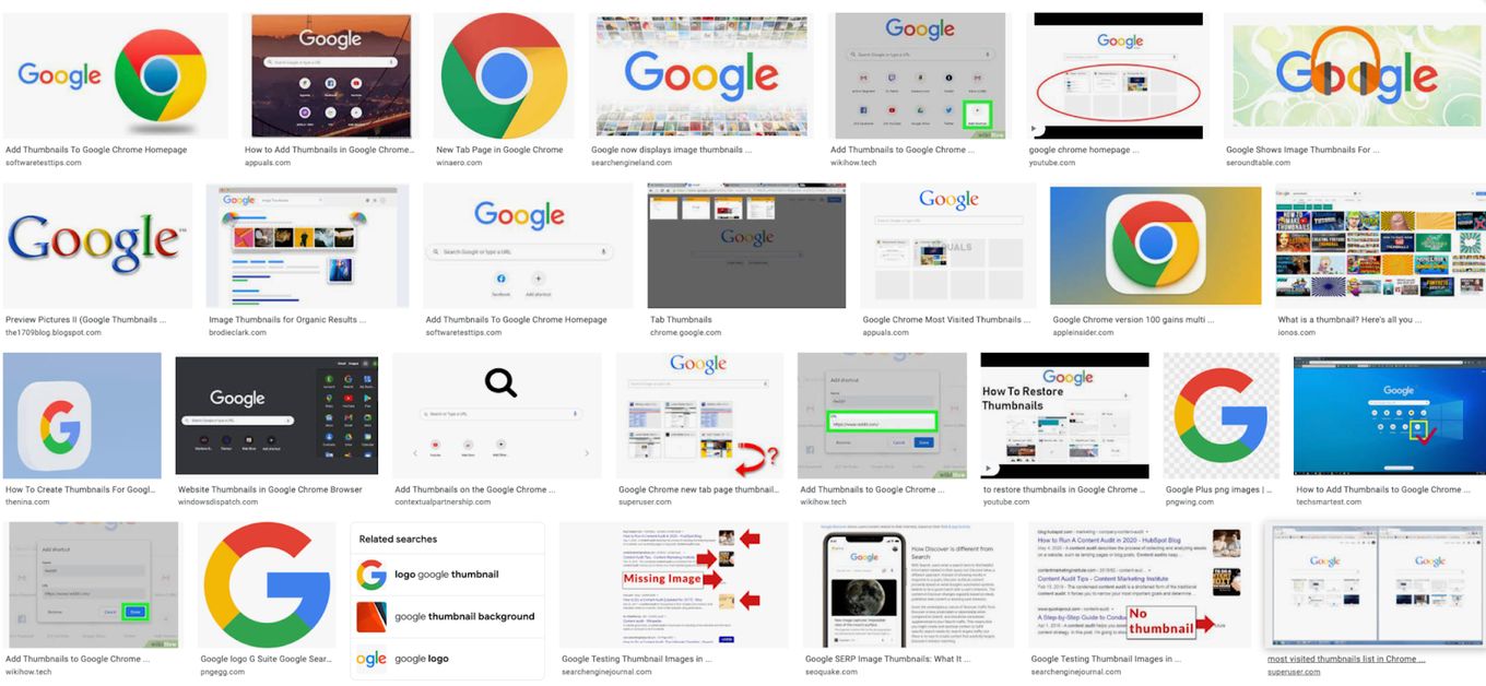 Examples of thumbnails using Google icons