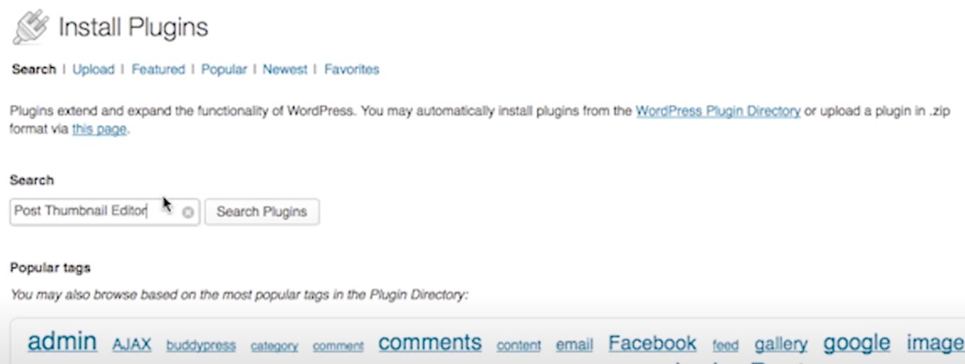 WordPress install plugins page Search Post Thumbnail Editor