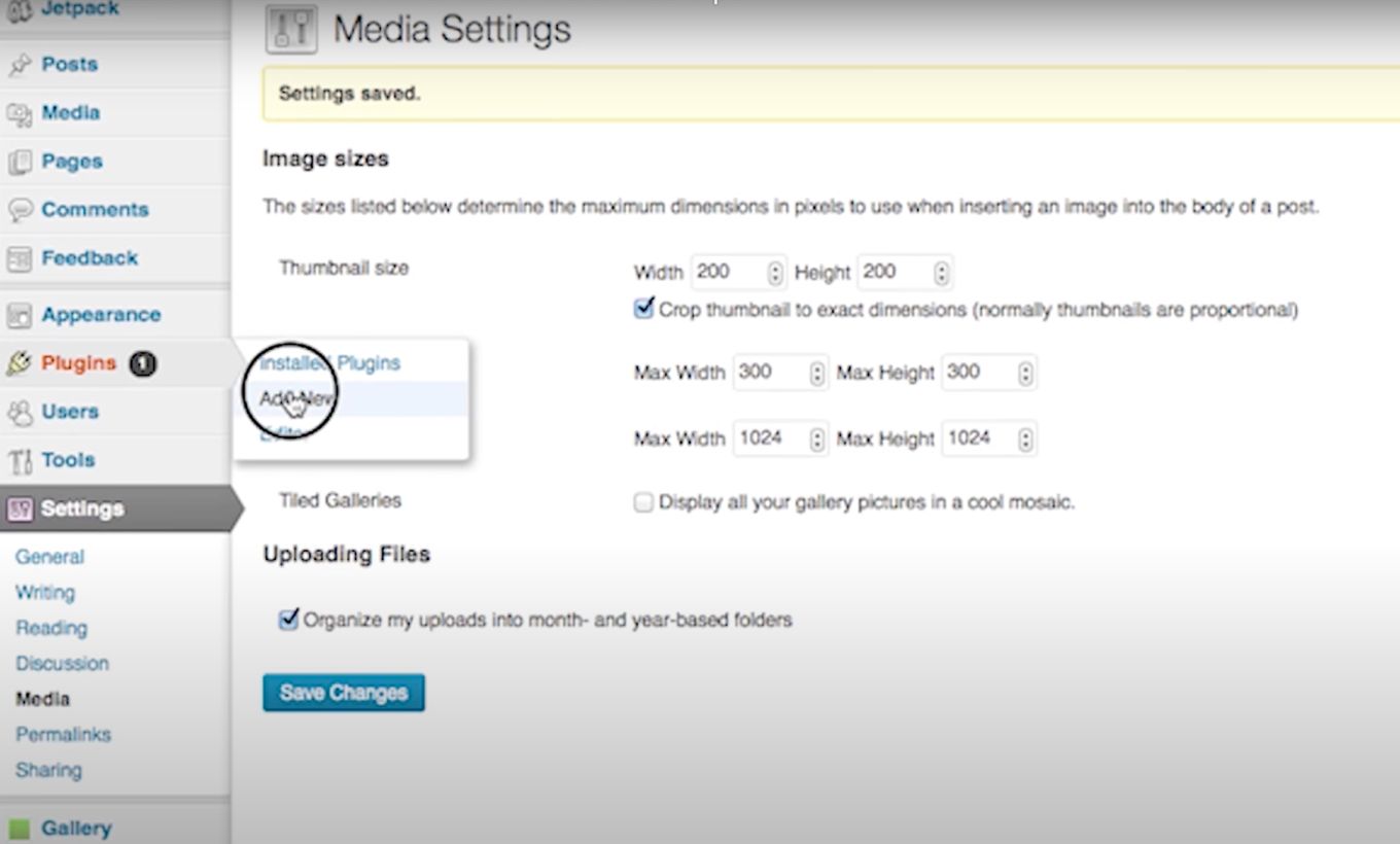 Select add new for WordPress plugins administrative menu