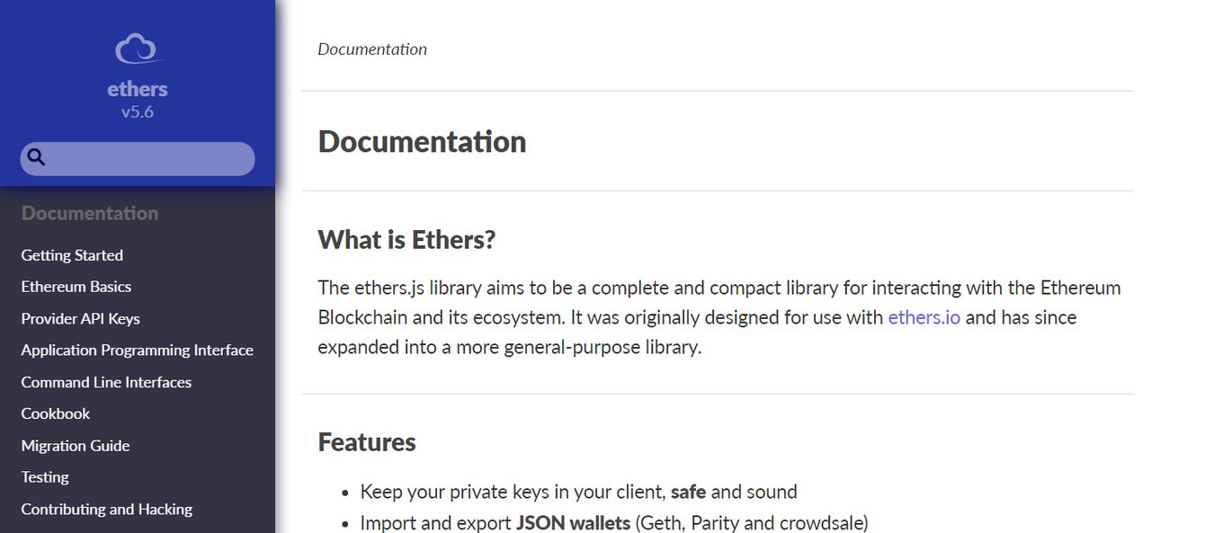 Example of ether.js website