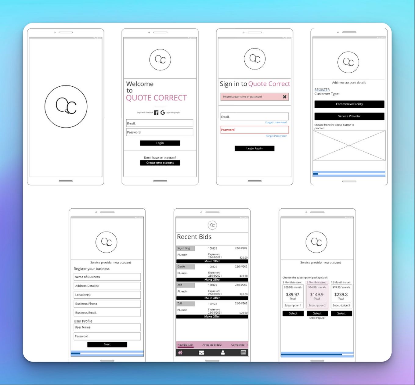 QC Low Fidelity Wireframe Example