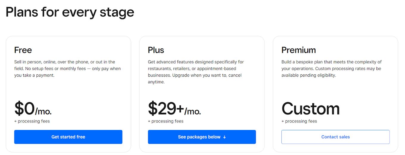 Squarespace Vs Square - Pricing Plans