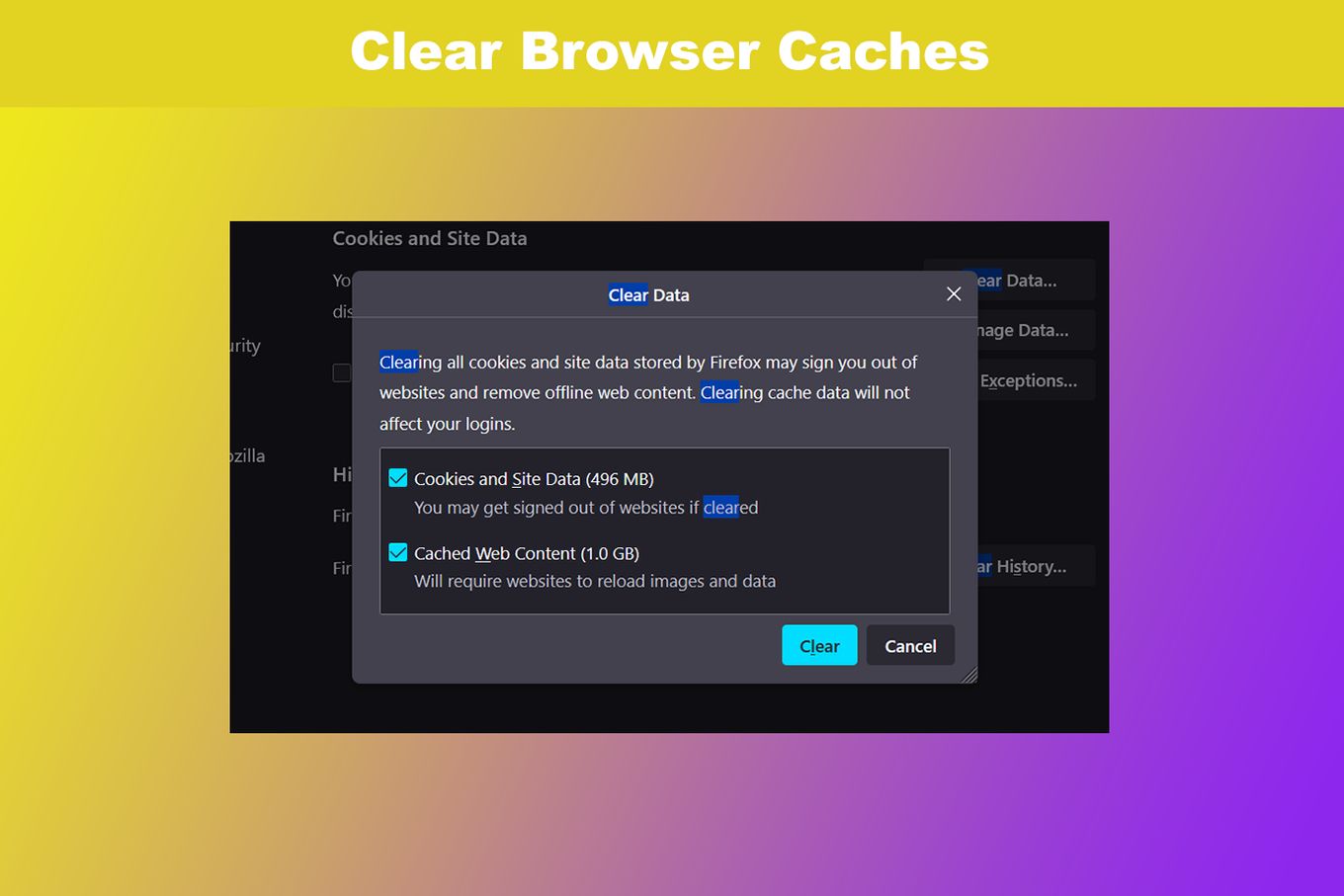 clear browser caches