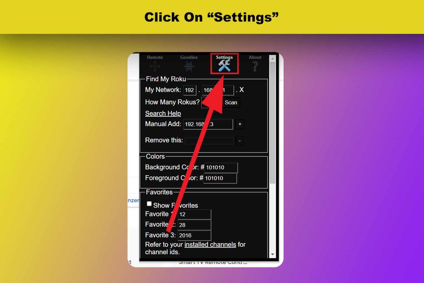Click Settings on Remoku Extension